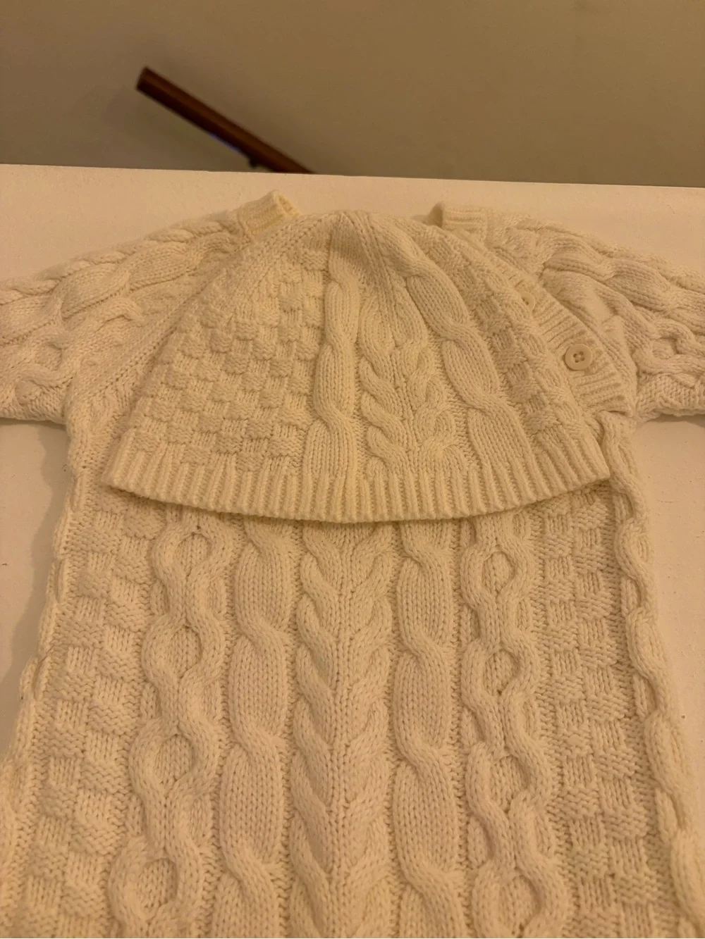 Hope & Henry Baby 100% Organic Cotton Cable Knit Romper Ivory 3-6M